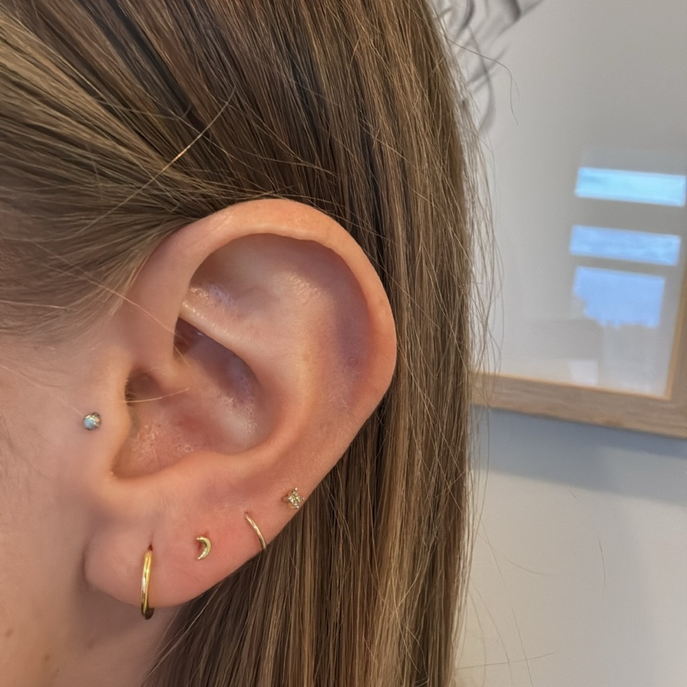 gold mini petite dainty moon stud earrings